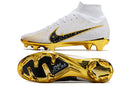 Chuteira Campo Nike Air Zoom Mercurial Superfly 9 Elite FG Branca, Preta e Dourada